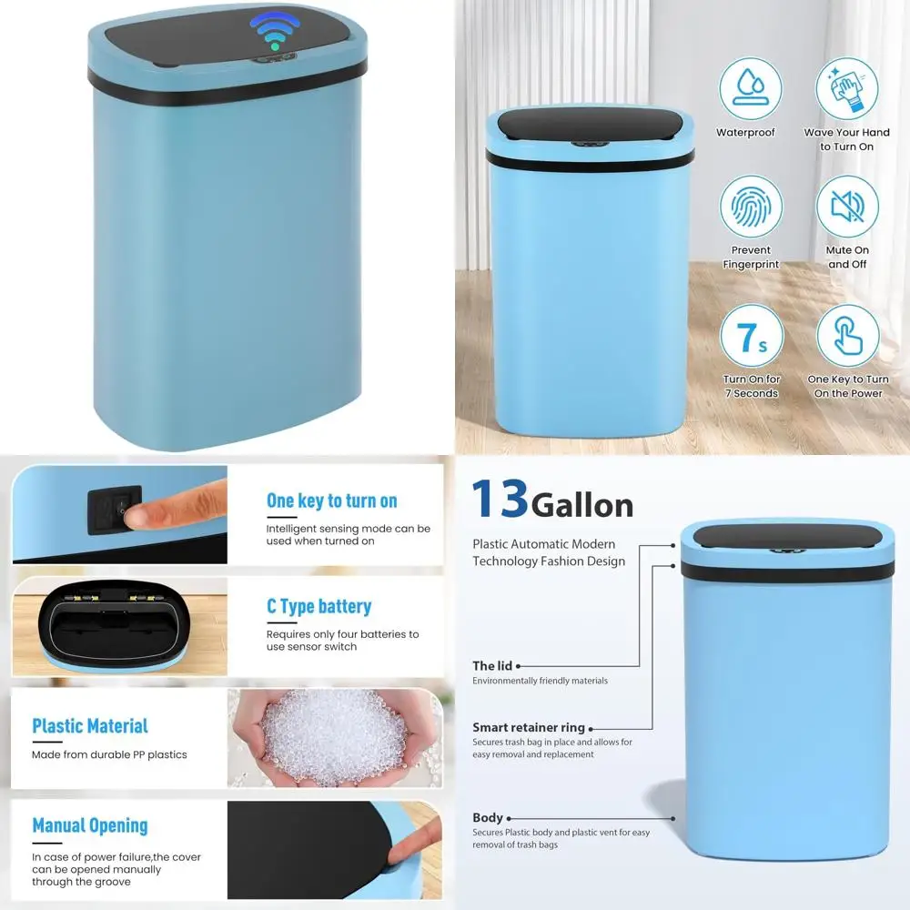 

Touch-Free 13 Gallon Automatic Kitchen Trash Can with Lid, Silent Design for Dorms, Large Capacity Waste Bin for Daily Use