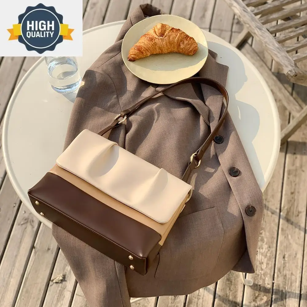 

Single Brown White Shoulder Bag Women's New Soft Satchels PU Leather Crossbody Fashion Versatile Large Capacity Style