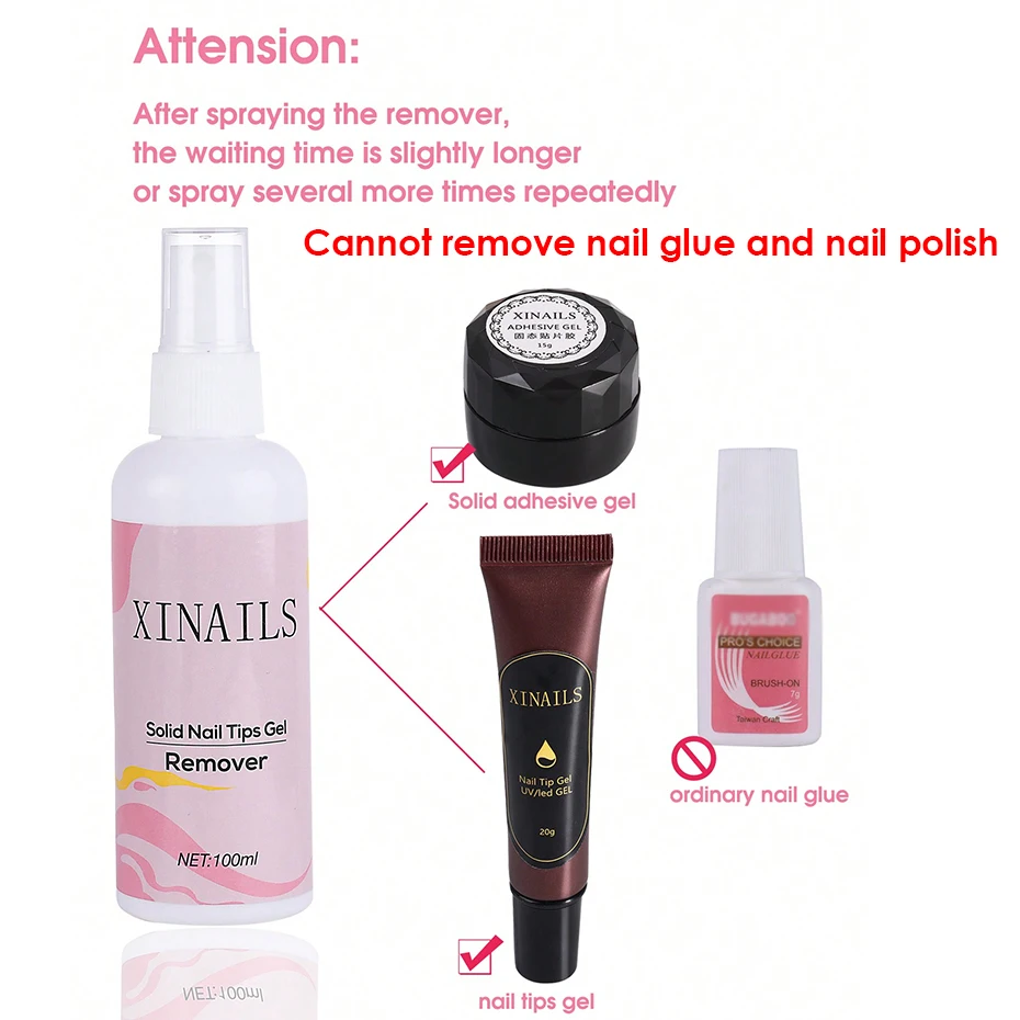 60/100ml False Nail Tips Solid Adhesive Gel Remover Nail Liquid Easy To Soften Remover Press On Nails Gel Fake Tips Remover Tool