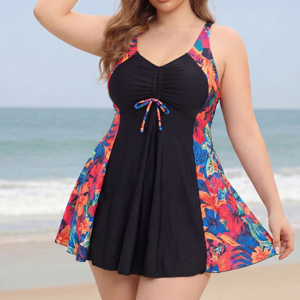 Women Plus Size Printed Split Skirt Swimsuit With Flat Corner Pants Two Piece Bathing Suit For Summer Vacation Beach Holiday