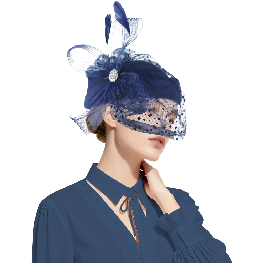 Women Formal Wear Hijab - Topi Fascinator Bulu Pengantin dengan Kerudung