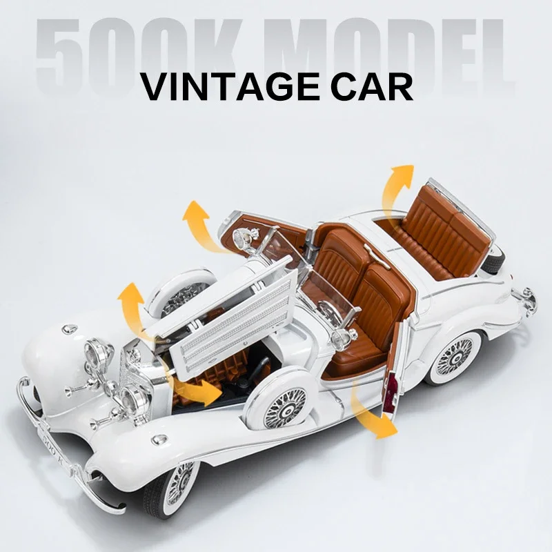 500K Vintage Car Model with Sound and Light Simulation 1:18 Benz Collection Miniature Voiture Children Boy Diecast Toy Vehicle