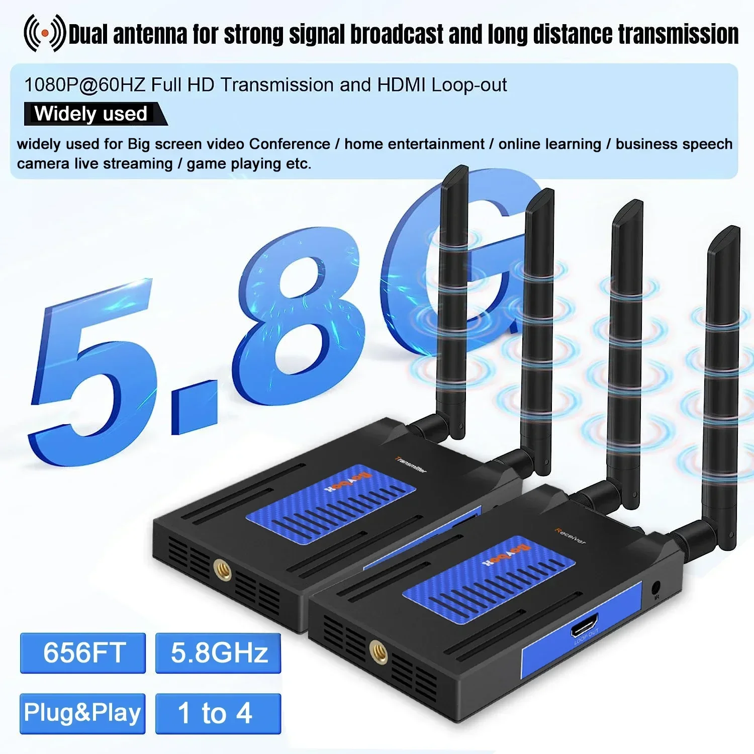 200m Wireless Display Transmitter and Receiver HDMI Extender 1080p for DSLR Camera Live Streaming Laptop PC To 2 3 4 TV Monitor