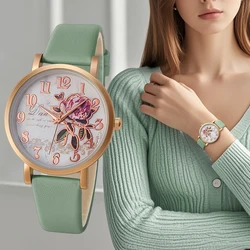 New Style Fashion Casual Luxury Women Peony Dial PU Leather Quartz Watch Elegant Popular Versatwrist Watch Hoilday Gifts Present