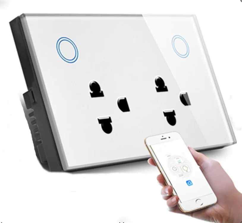 

US Glass Panel Double Smart Wifi Wall Socket Phone Alexa Google Voice Operated Smart Home System