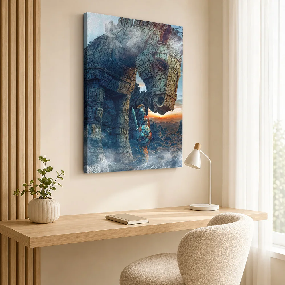 Trojan Horse Greek Warrior History Canvas Print With Wooden Frame Personalized Photo Classical Military Wall Art For Home Office