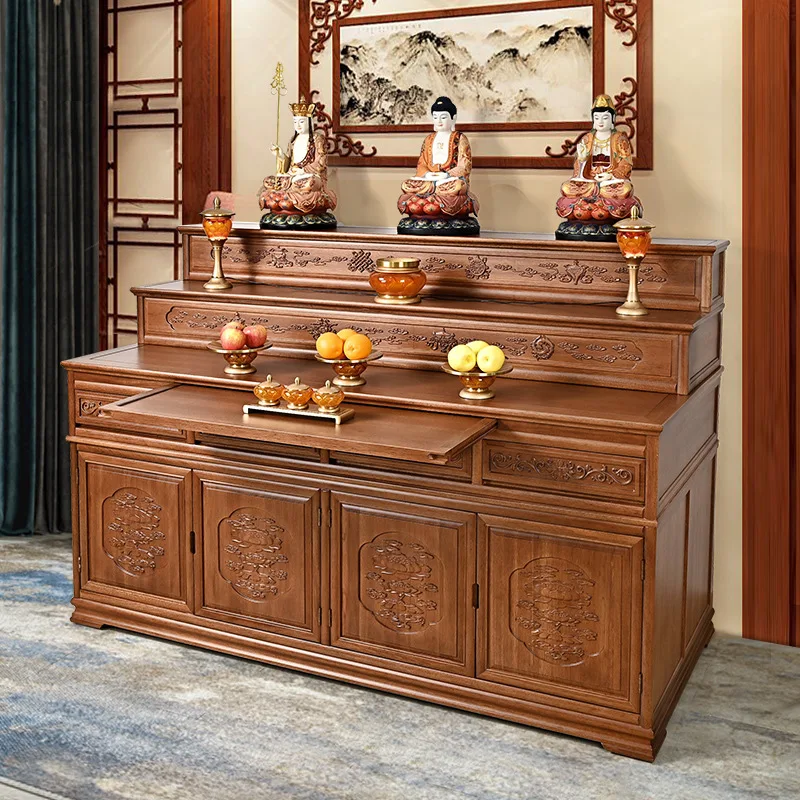 Three-layer solid wood golden pear table household living room temple Tibetan style