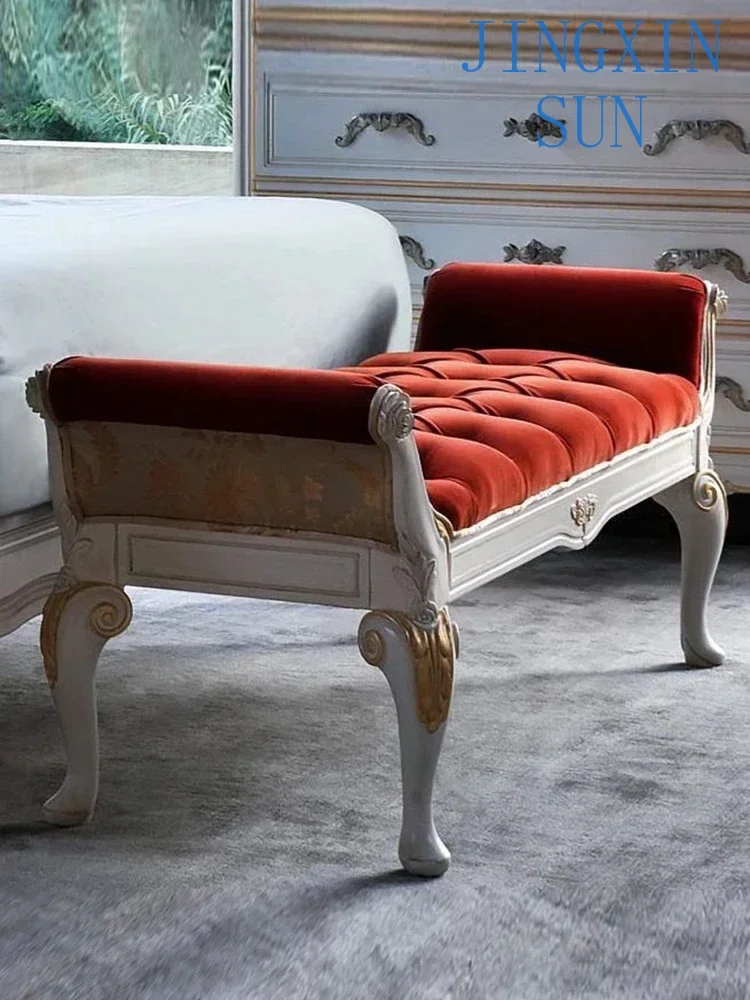 Solid wood bed, upholstered bed, tail stool, bedroom, European style fabric bed, front stool, shoe stool, sofa, bench