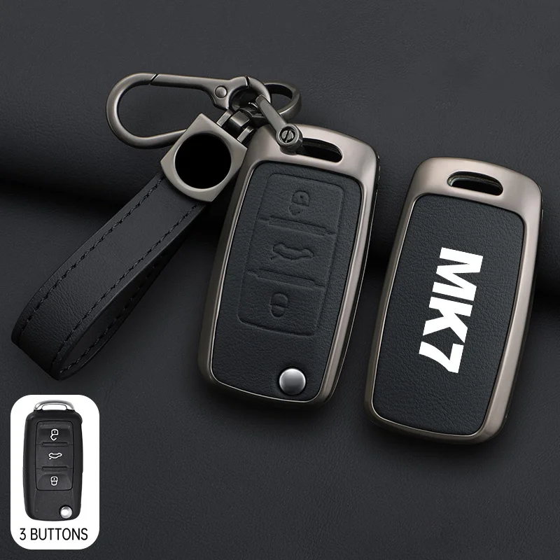 Zinc Alloy Car LOGO Key Case Cover Shell Cover Shell For VW Volkswagen Golf 7 MK7 Tiguan MK2 T-roc T-cross Skoda Octavia Kodiaq view 3