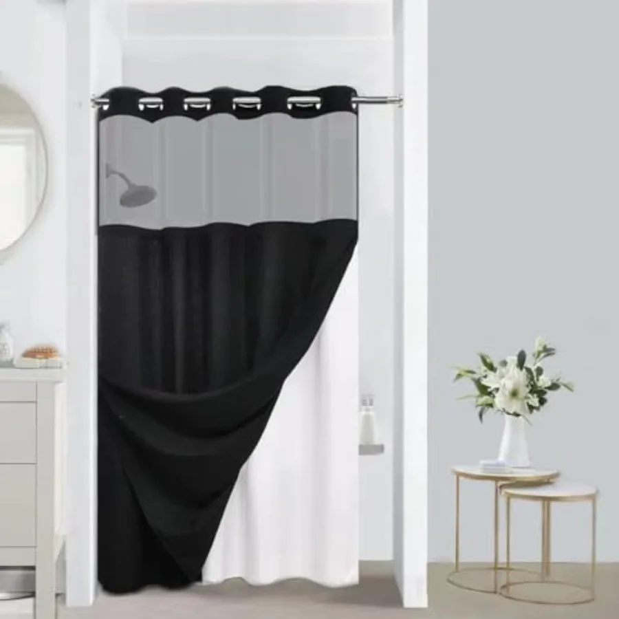 

No Hooks Required Waffle Weave Shower Curtain with Snap in Liner-Hotel Grade Waterproof and Mesh Top Window Spa Like Small Stal