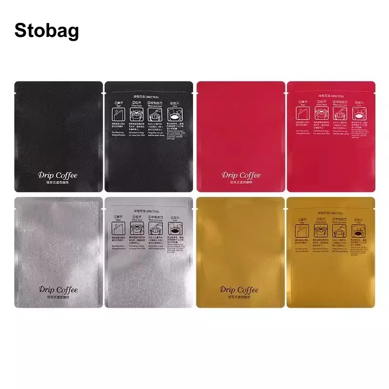 

StoBag 100pcs Coffee Packaging Bag Hanging Ear Aluminum Film Small Colorful Pocket Sealed for Beans Tea Powder Storage Pouches