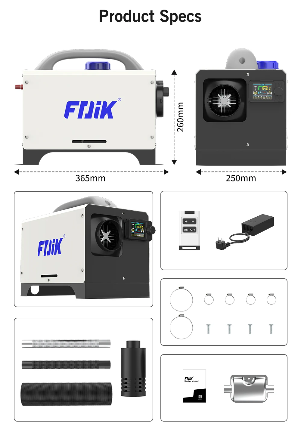 FDIK 8KW 230V Dieselheizung Luftheizung 12V 24V Heizgerät mit Netzteil und Fernbedienung für Garage und Lager – Detail 7