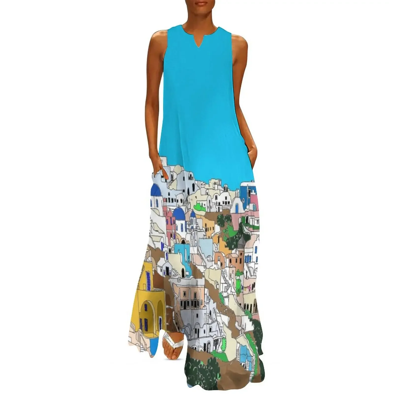 

Santorini Greece Art Greek Design Long Dress women dresses dress summer prom dresses 2025 Dress