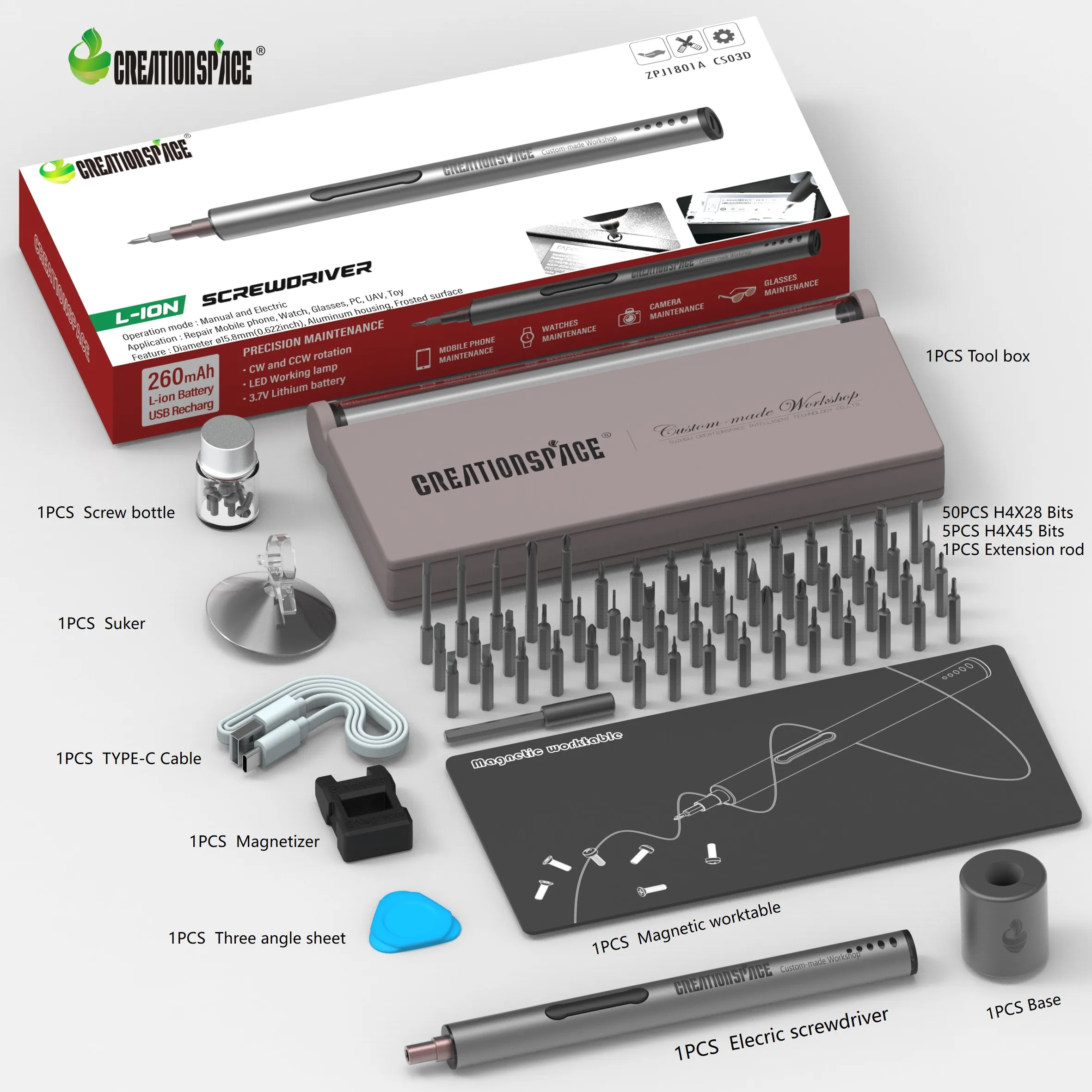 

CreationSpace CS0203D Lithium Battery Electric Screwdriver Sets Precision Cordless Screws mini Recharege