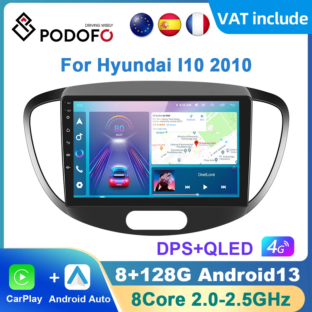 Podofo AI Voice Android Carplay Car Radio For Hyundai I10 2010 2din Android Auto 4G Multimedia Navigation GPS autoradio DSP