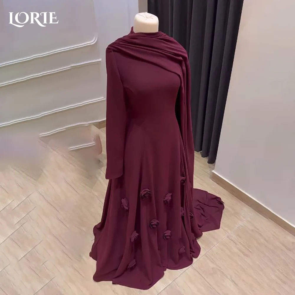 

LORIE Modest Crepe Evening Dresses Elegant Cool Deep High Collar Corset Mermaid Arabia Prom Gown Ruffle Party Dresses Customized