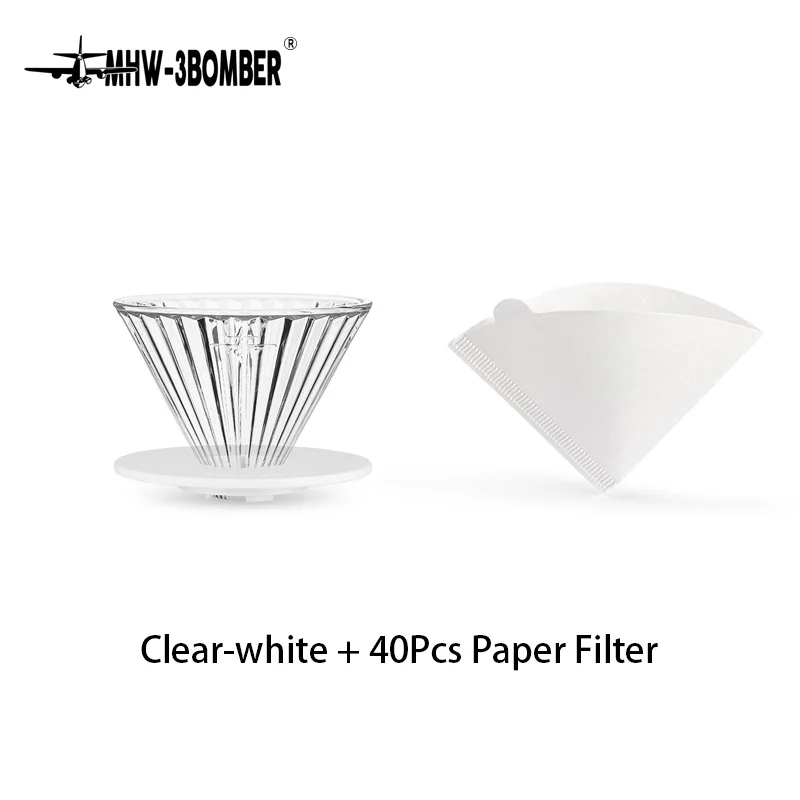 MHW-3BOMBER Glazen Koffiefilterbekers en Espresso Filterpapier Set Herbruikbare Cone Pour Over Koffiefilter Accessoires