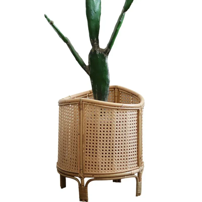 Nordic Rattan Weave Flowerpot Stand Living Room Flower Holder Green Ivy Potted Plant Rack Lightweight Durable Indoor Gardening