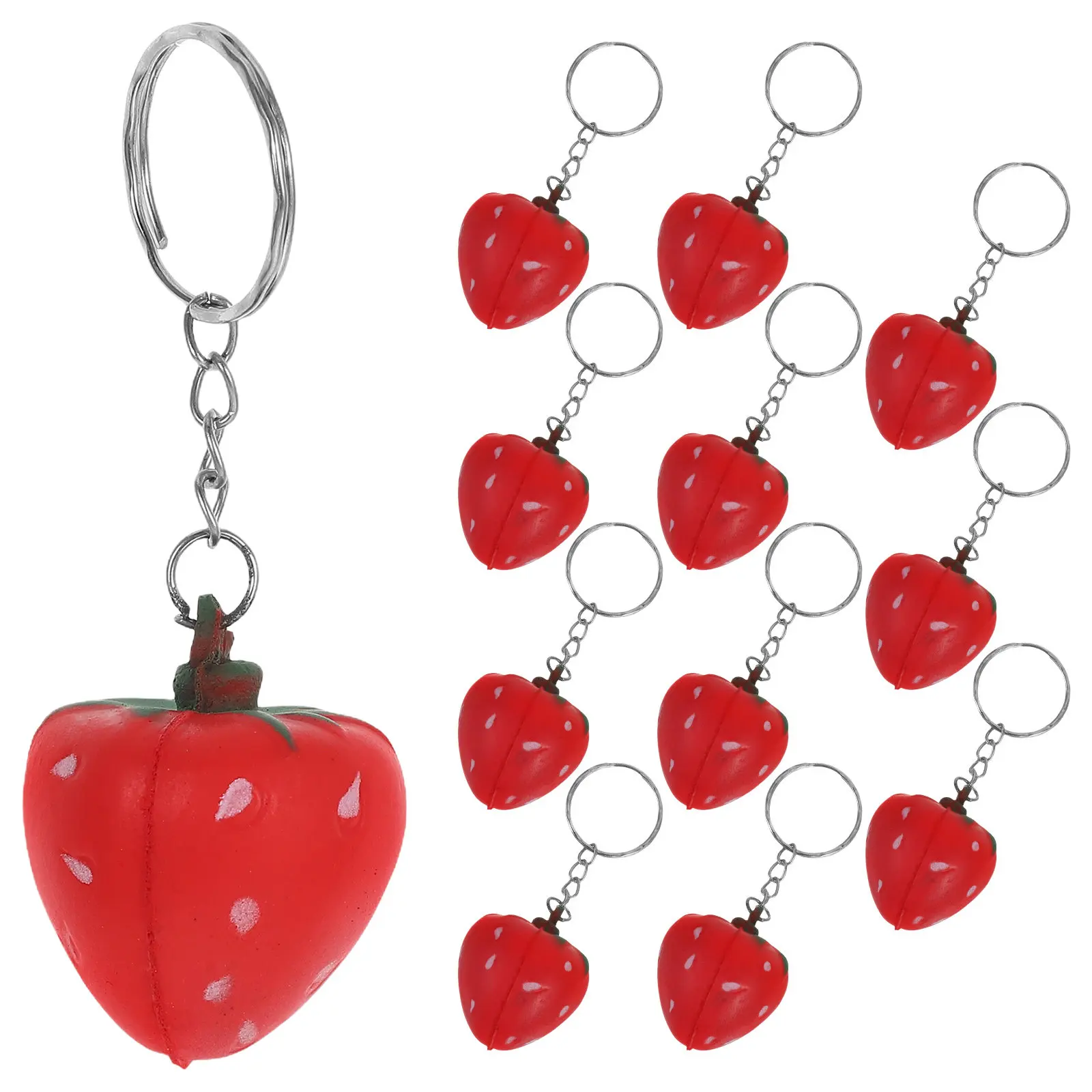 12Pcs Strawberry Keychain Charm PU Foam Fruit Pendant Realistic Three Dimensional for Keys Bags Handbags Purse Backpack