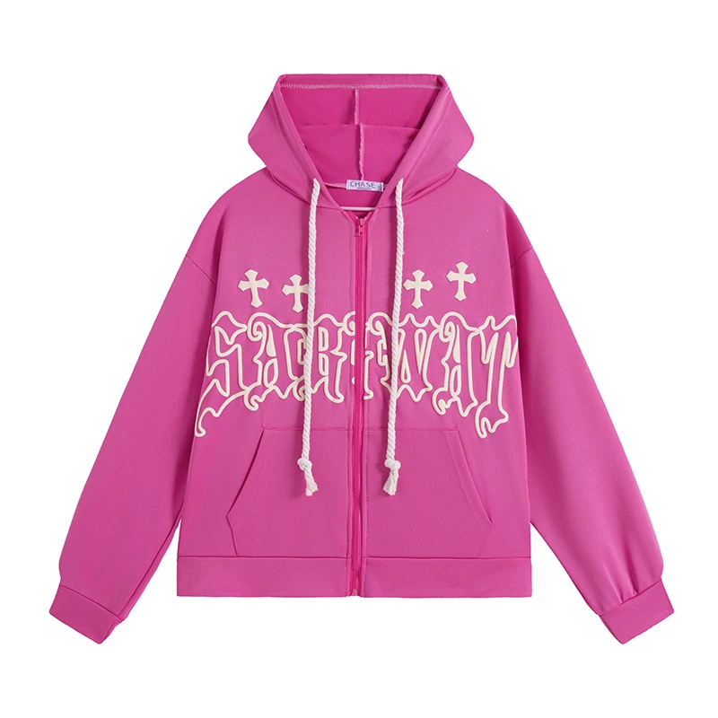 Womens Hoodies High Street Harajuku Retro HipHop Zip Up Hoodie Loose Sweatshirt Clothes Hot Sales Fashion Hooded Jacket Coat Y2K