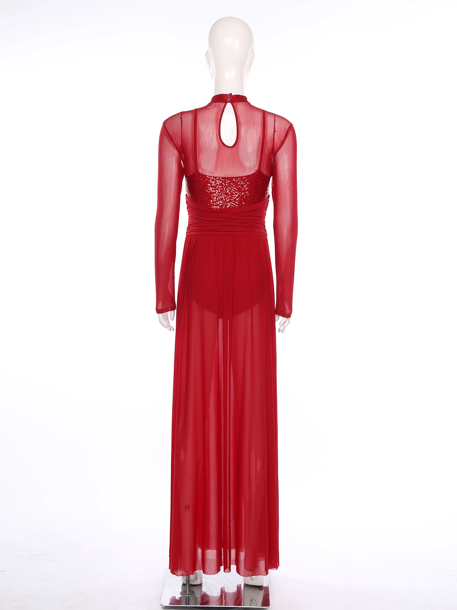 ผู้หญิงโมเดิร์นโคลงสั้น ๆ เต้นรําชุดแขนยาวเลื่อมตาข่าย Tulle แยก Maxi Leotard ชุดสําหรับยิมนาสติกสเก็ตบัลเล่ต์