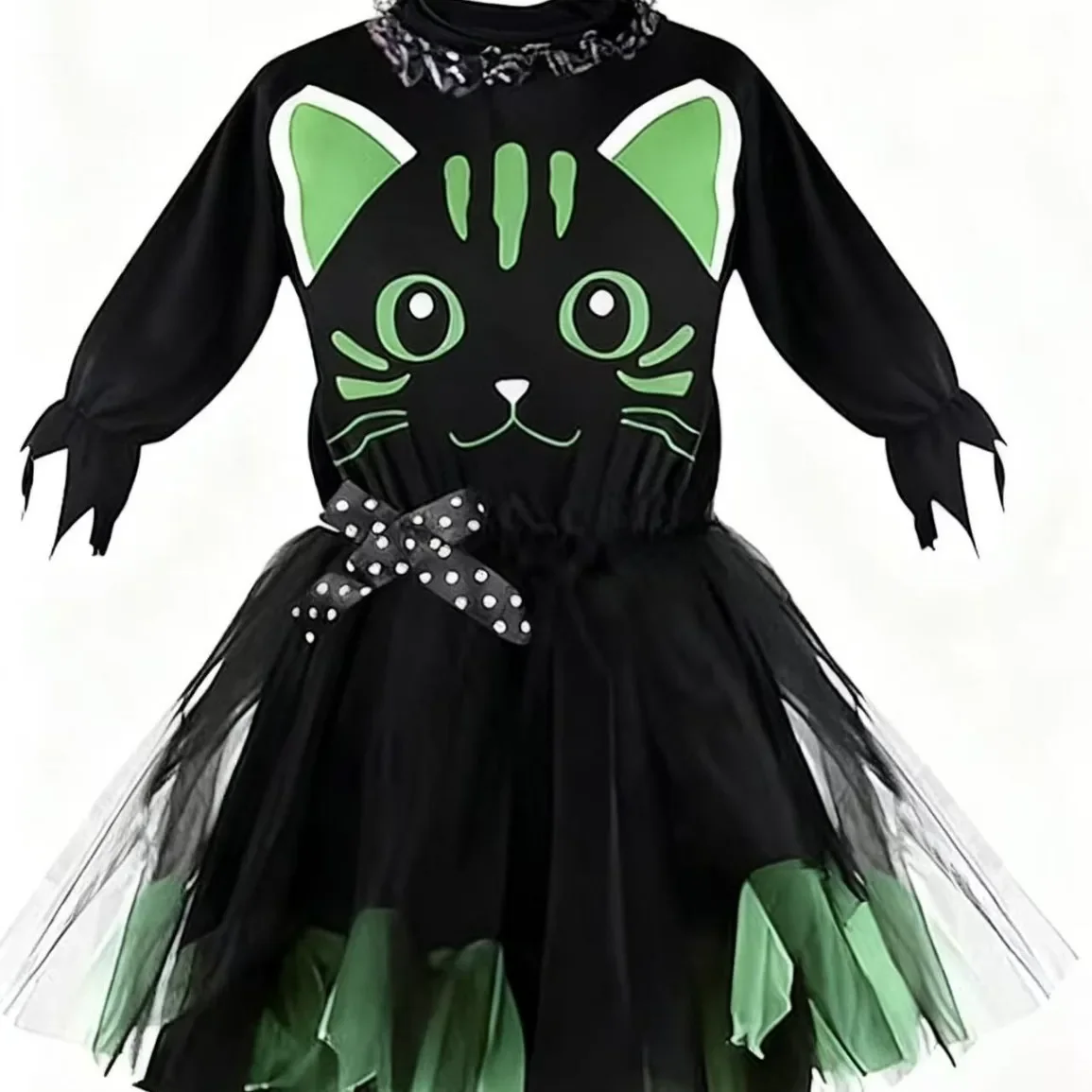 Halloween Mädchen Katzen-Cosplay-Kostüm Kinder Leopardenmuster Tutu-Kleid-Set mit Katzenohren-Stirnband für Karneval, Kostümparty, Bühne – Detail 11