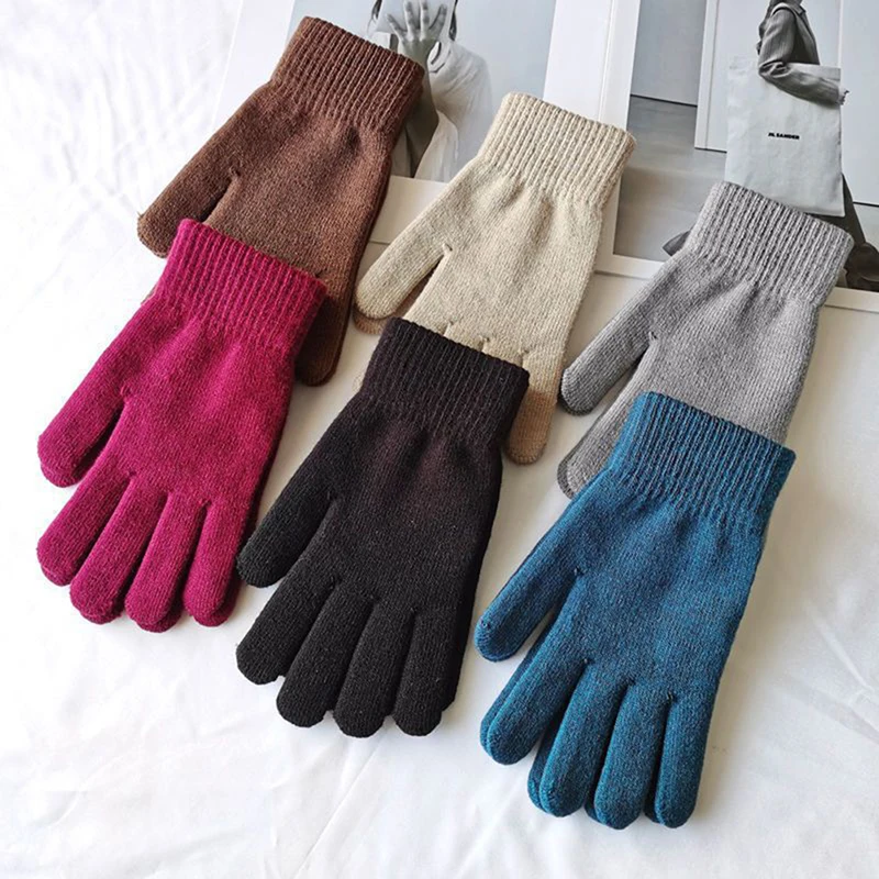 New Winter Men Women Cashmere Knitted Gloves Autumn Hand Warmer Thicken Lining Full Fingered Mittens Skiing Short Wrist Gloves