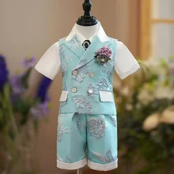 New Children's Formal Vest Suit Wedding Birthday Baptism Party Gown Kids Piano Performance Costume Boys Waistcoat Sets A2846