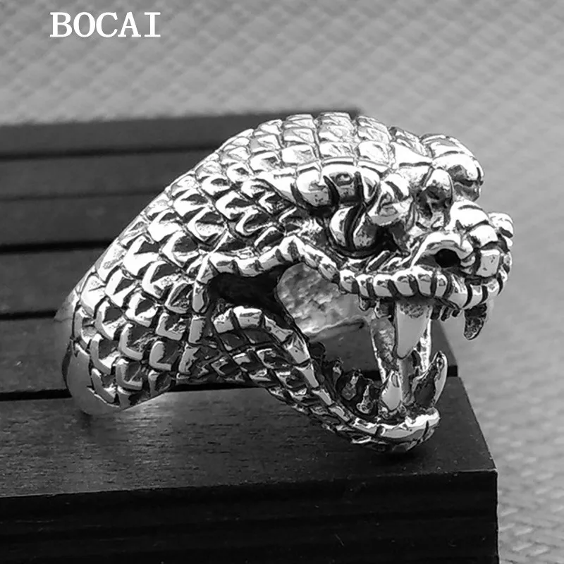 

BOCAI NEW S925 Sterling Silver Retro and Domineering Cobra Ring Men's Gift Free Shipping