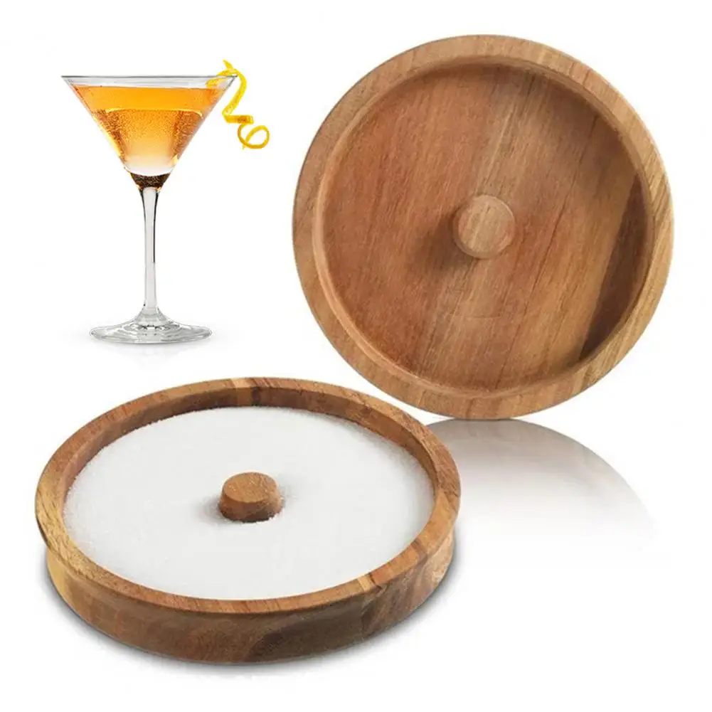 Rimmer de sal Margarita de madera para cócteles Tarro de sabor Sal Dip Cocktail Dispensador de azúcar Caja de condimentos de jugo Bandeja redonda