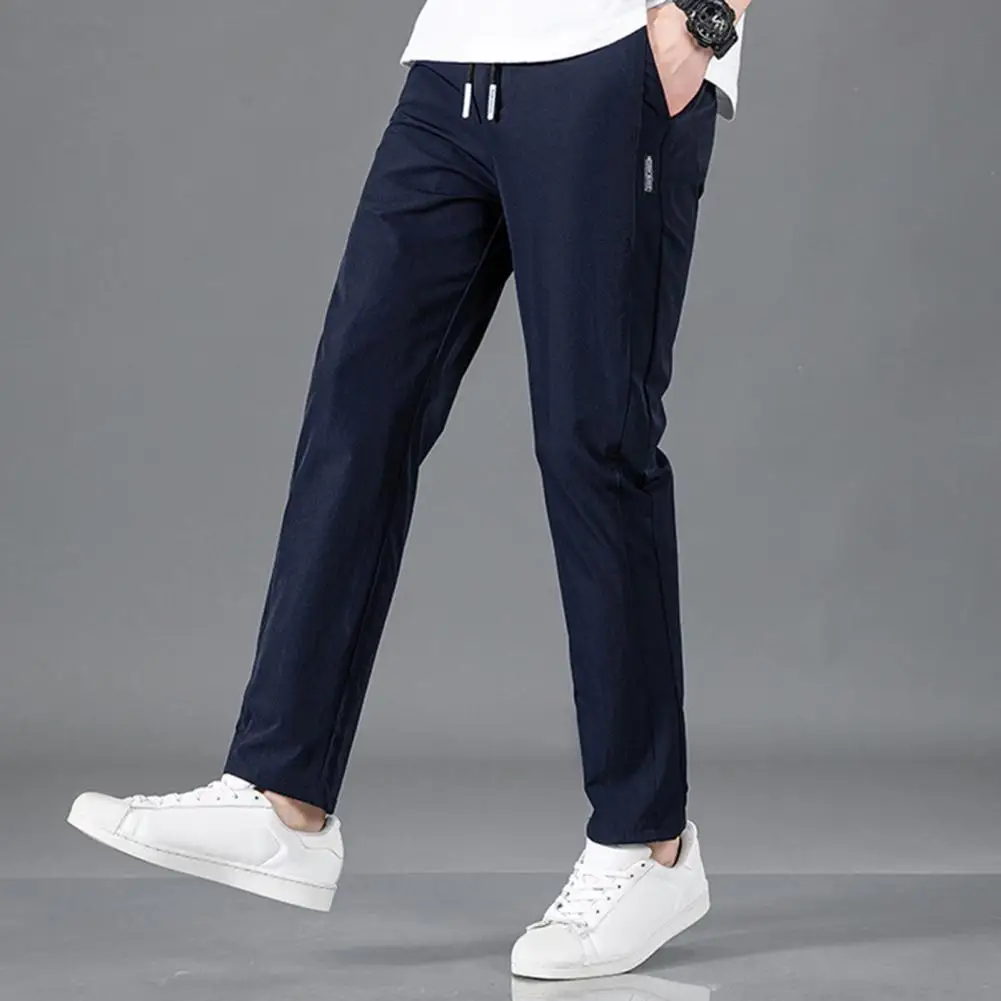 Men Ice Silk Pants Elastic Waist Men Pants Slim Fit Quick Dry Men's Gym Training Jogging Sweatpants with Elastic Waist Side