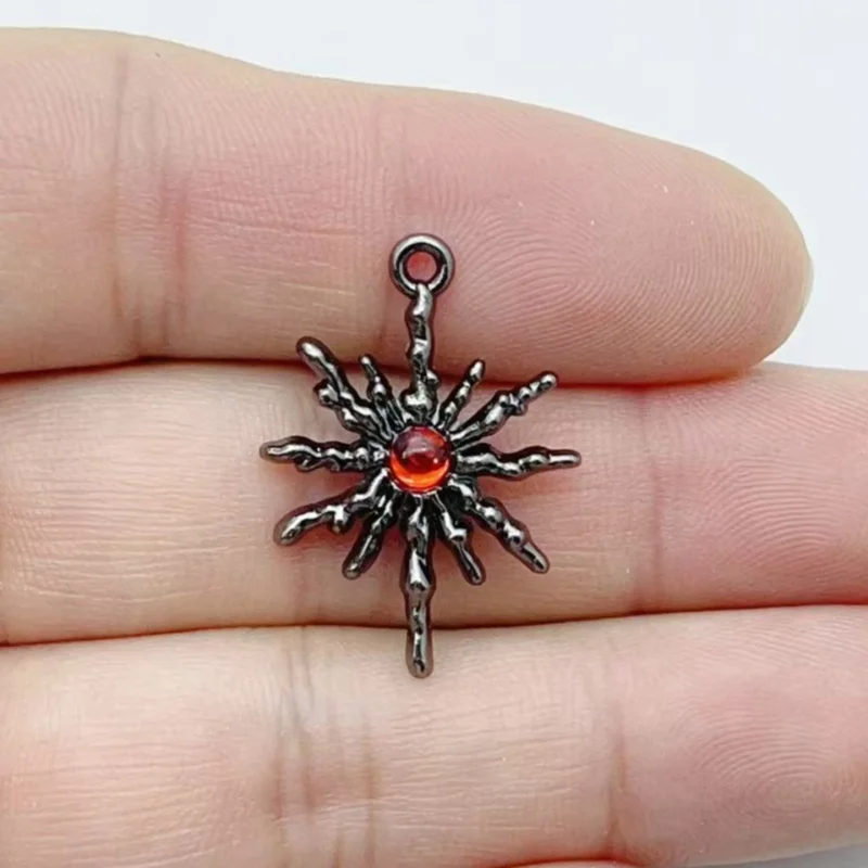 10pcs Dark Gothic style Red Diamond Cross Rose Moon Alloy Pendant DIY Bracelet Necklace Accessories