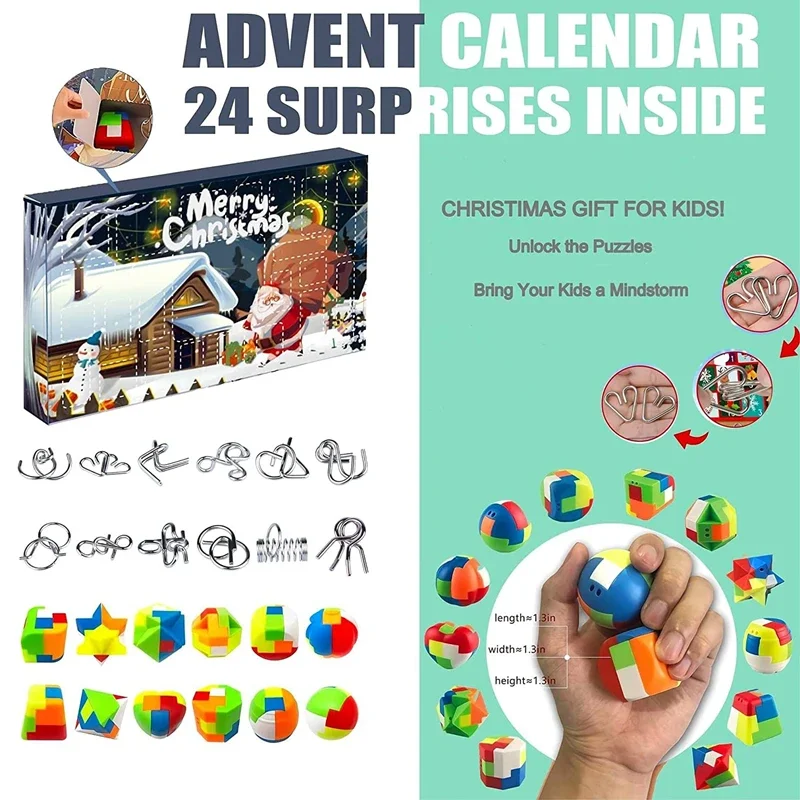 

2022 Advent Calendar Christmas Countdown Calendar Brain Teaser Metal Wire Puzzles Toys Logic Christmas Gifts for kids Adults