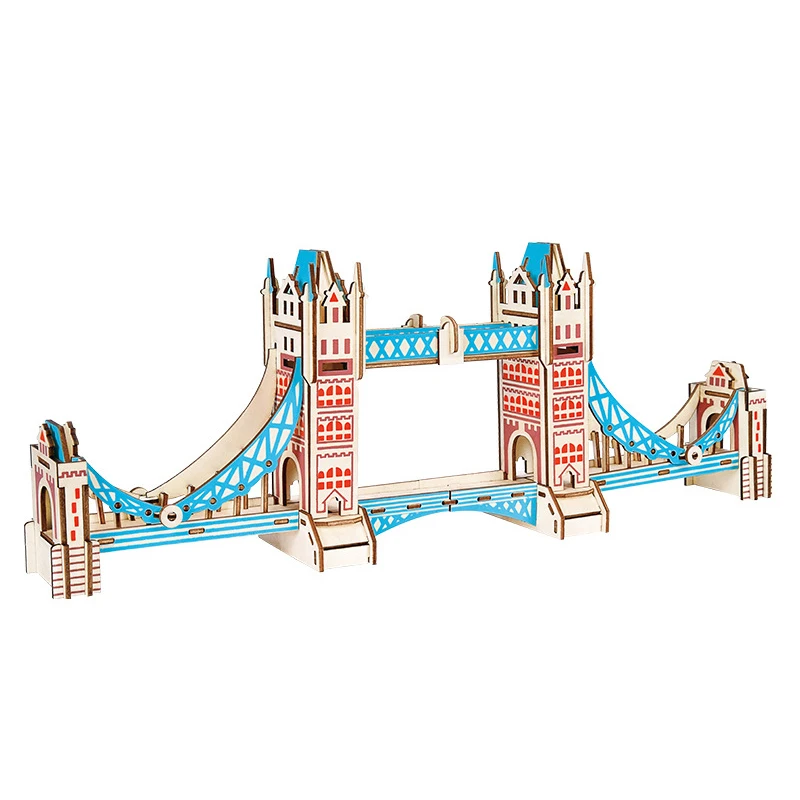 Tower Bridge Puzzle Games For Adults 3D Wooden Building Model DIY Wood Jigsaw Children Toys For Home Room Decor