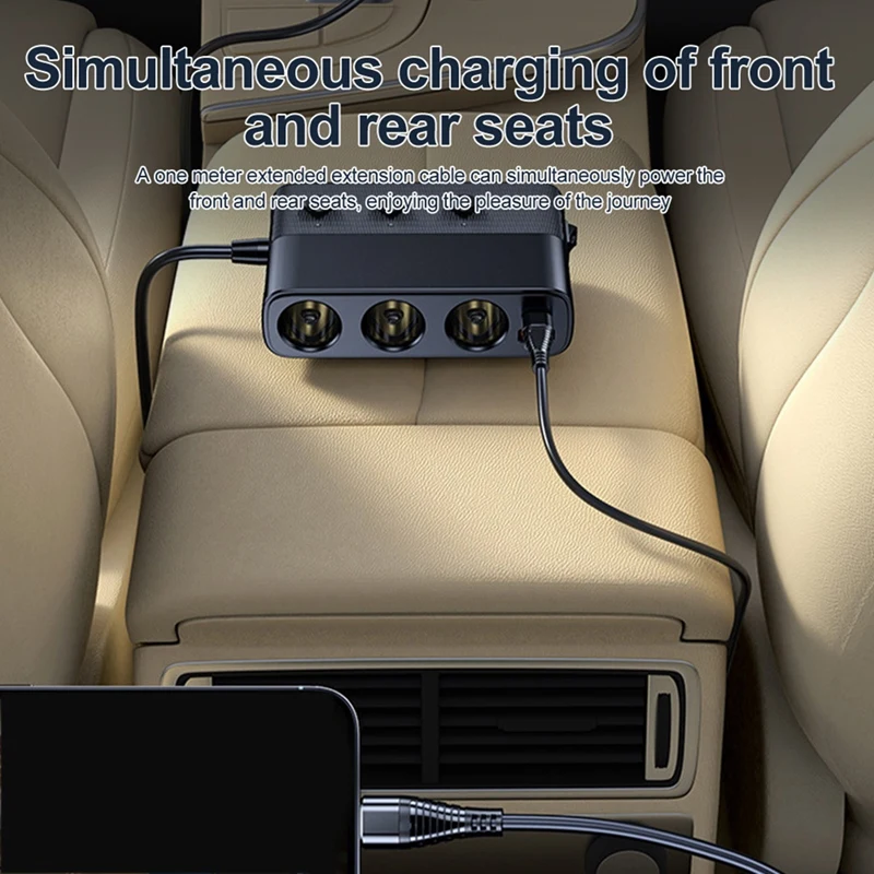 Car Charger Adapter 127W With PD QC3.0 USB & Type-C Ports Splitter LED Display - Model C28