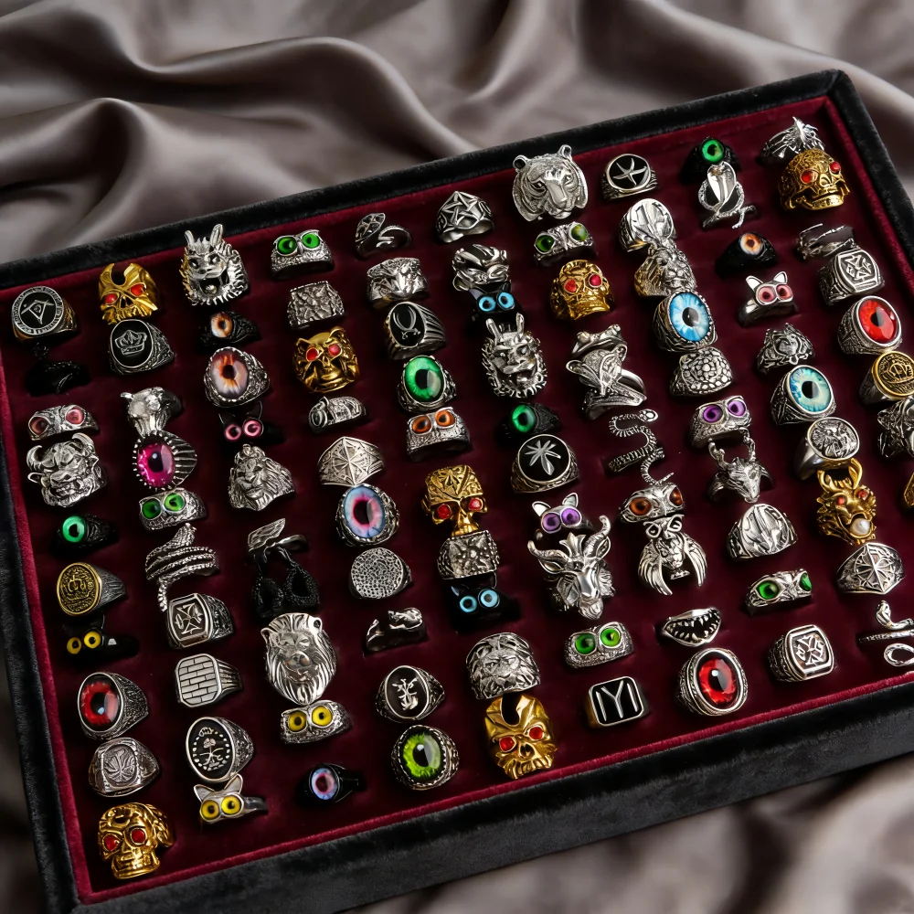 10/20/30/50Pcs/Lot Fashion Vintage Punk Gothic Rings For Women Men Owl Skeleton Animal Hop Party Gifts Fingers Jewelry Mix Style