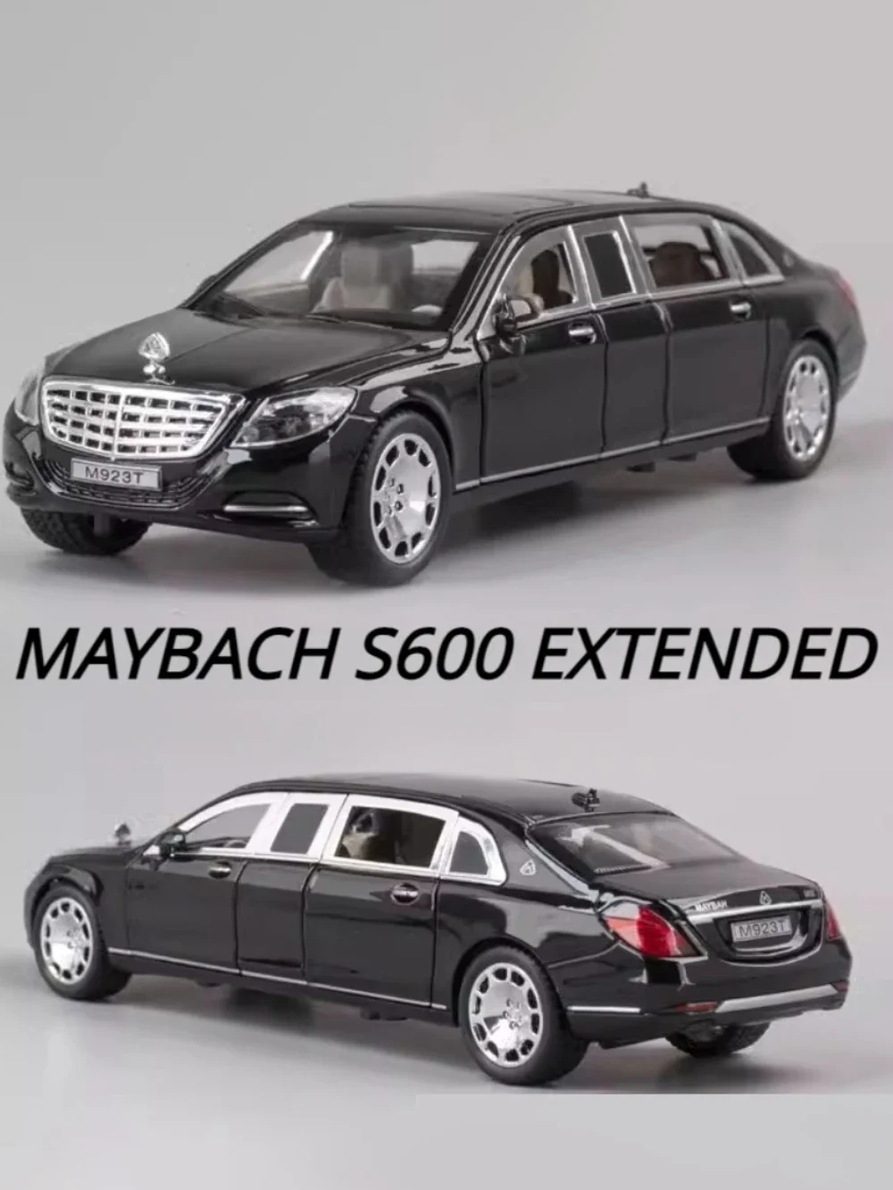 1:24 Maybach S600 Extended Alloy Car Model Toy Sound Light Pull Back Metal Diecast Vehicle Models for Children Birthday Gifts