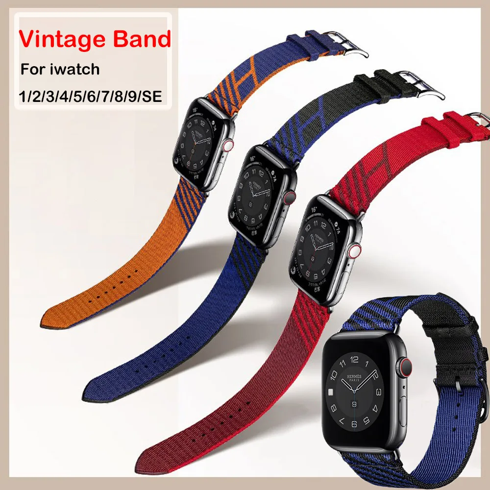 Canvas Weave Band For Apple Watch 42 44 45 49MM Colorful Vintage Bracelet Strap For iWatch 9 5 8 4 1 se Ultra Watchband Correa