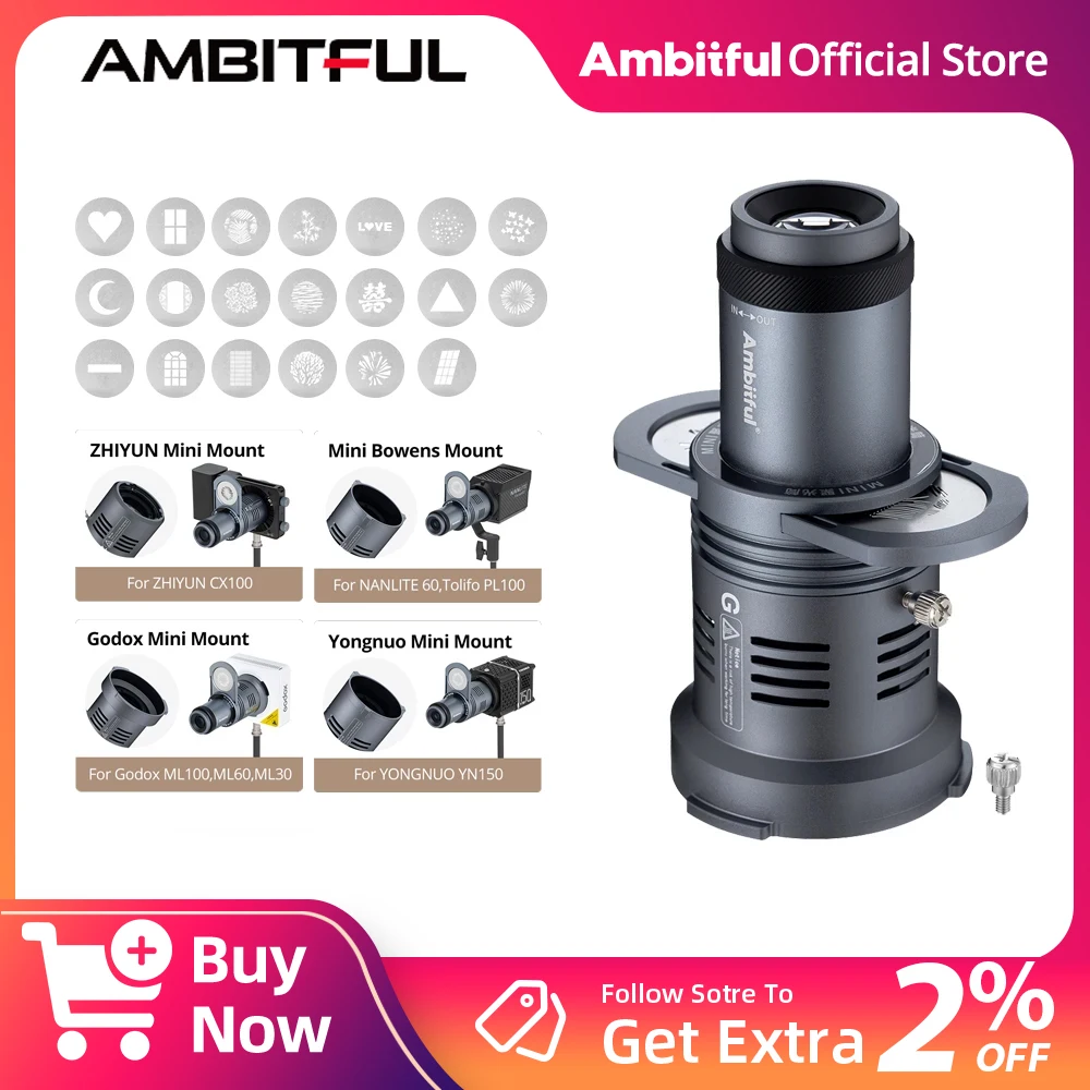 

Ambitful AL20 Focalize Conical Snoot Optical Condenser Art Special Shaped Beam Mini Bowens Godox Yongnuo Zhiyun INEEK Mount ﻿