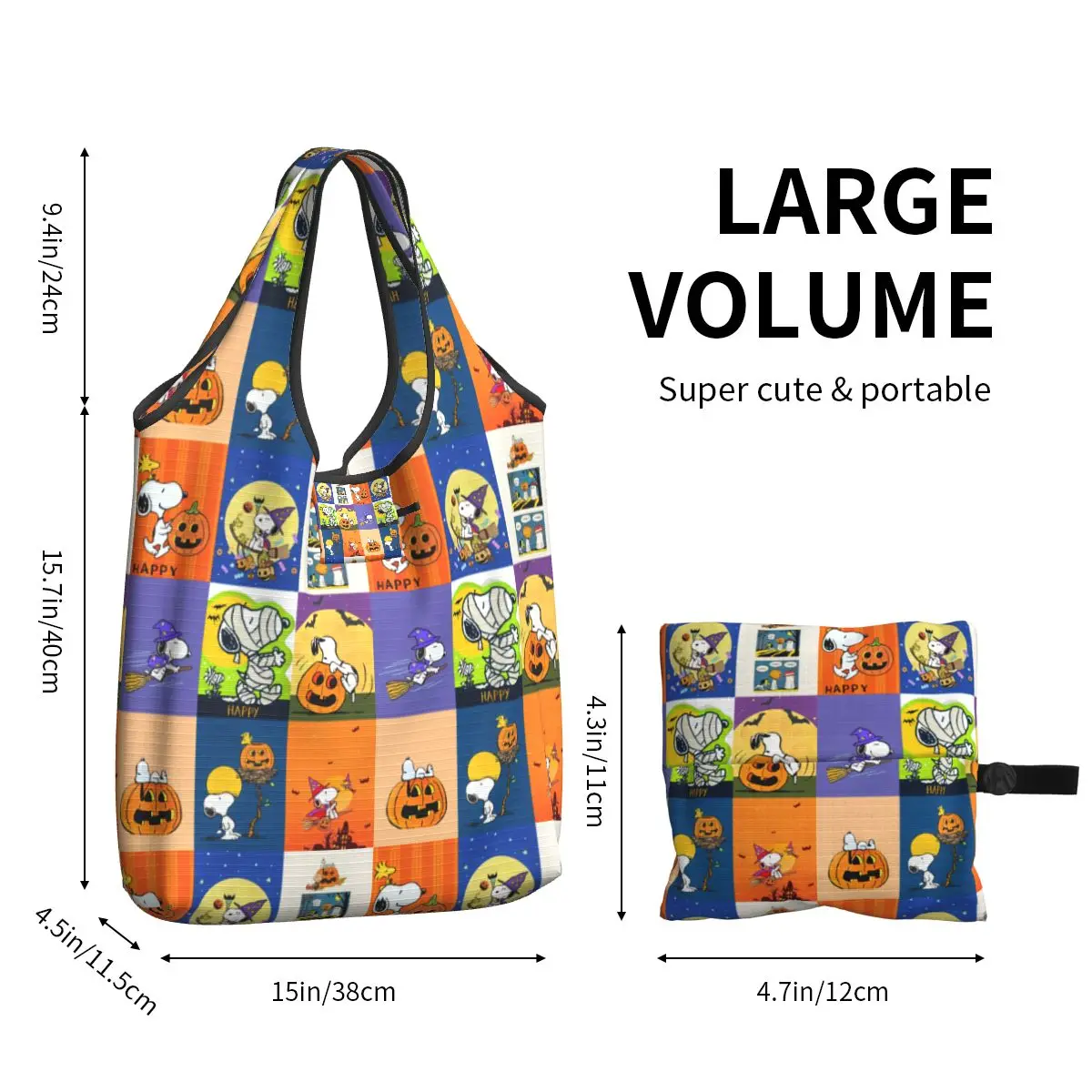 Custom Halloween Snoopys Comic Collage Groceries Shopping Bags Shopper Shoulder Tote Bags Large Capacity Portable Beagle Handbag