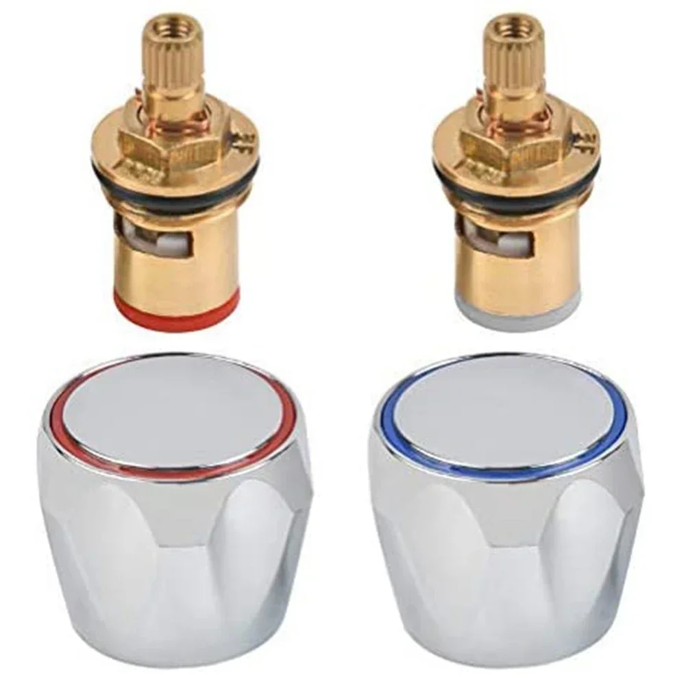 Hot Cold Faucet Tap Handle Knob Copper Valve Tap Reviver Conversion Kit 1/2 Inches Replacement Heads Thread Basin Sink Washer