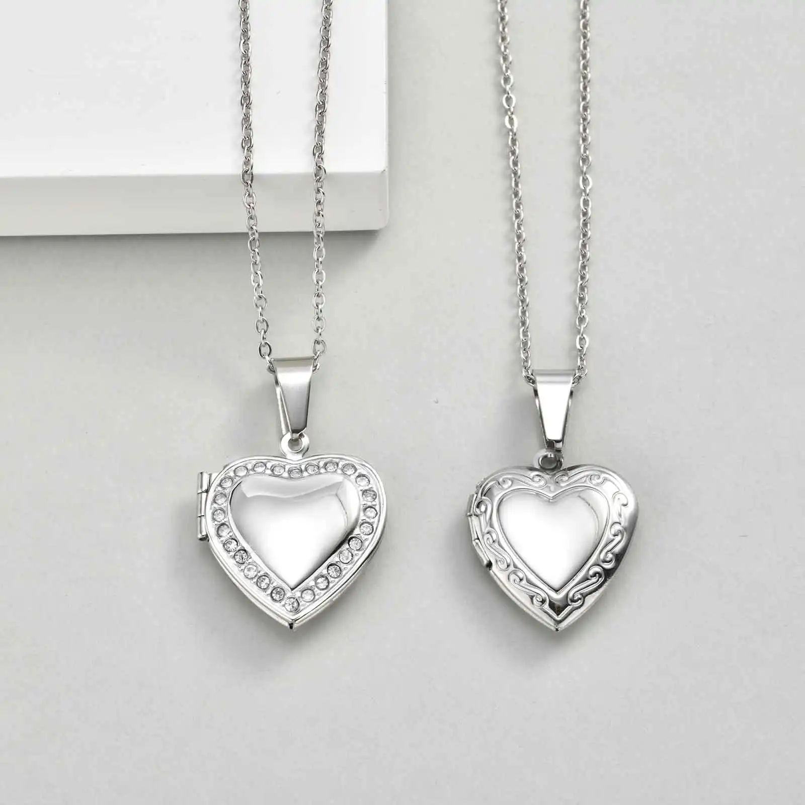 

Goxygen Romantic love heart necklace for women stainless steel silver color memorial Jewelry