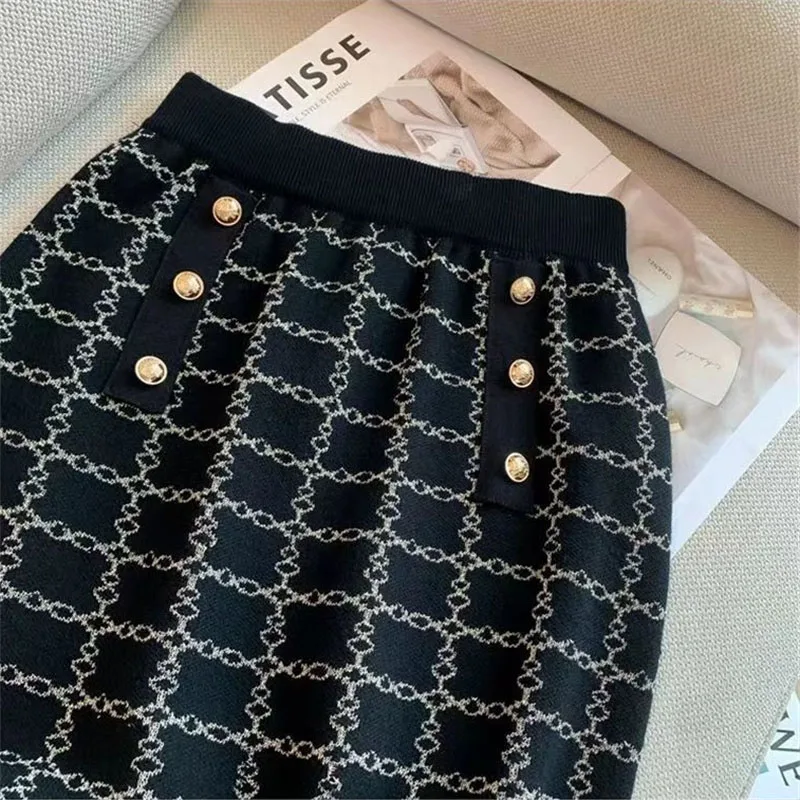 2025 New Fashion Women's Suit Spring Autumn Knitted Sweater Suit Dress V-Neck Knitted Sweater@ Hip Skirts Two Piece Set Female