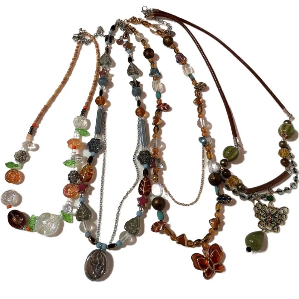 Fashion Bead Bohemia Necklace Handmade Craft Colorful Resin Flower Necklace Leaf Pendant Ethnic Necklace Jewelry