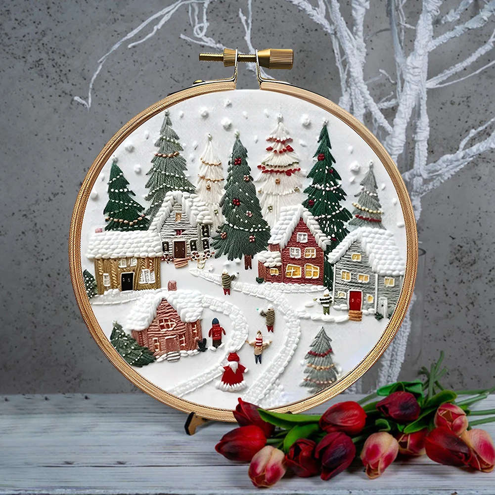Kit de broderie au point de croix de Noël pour débutants, comprend des fils de gril de cerceau, artisanat d'art de couture fait à la main, bricolage