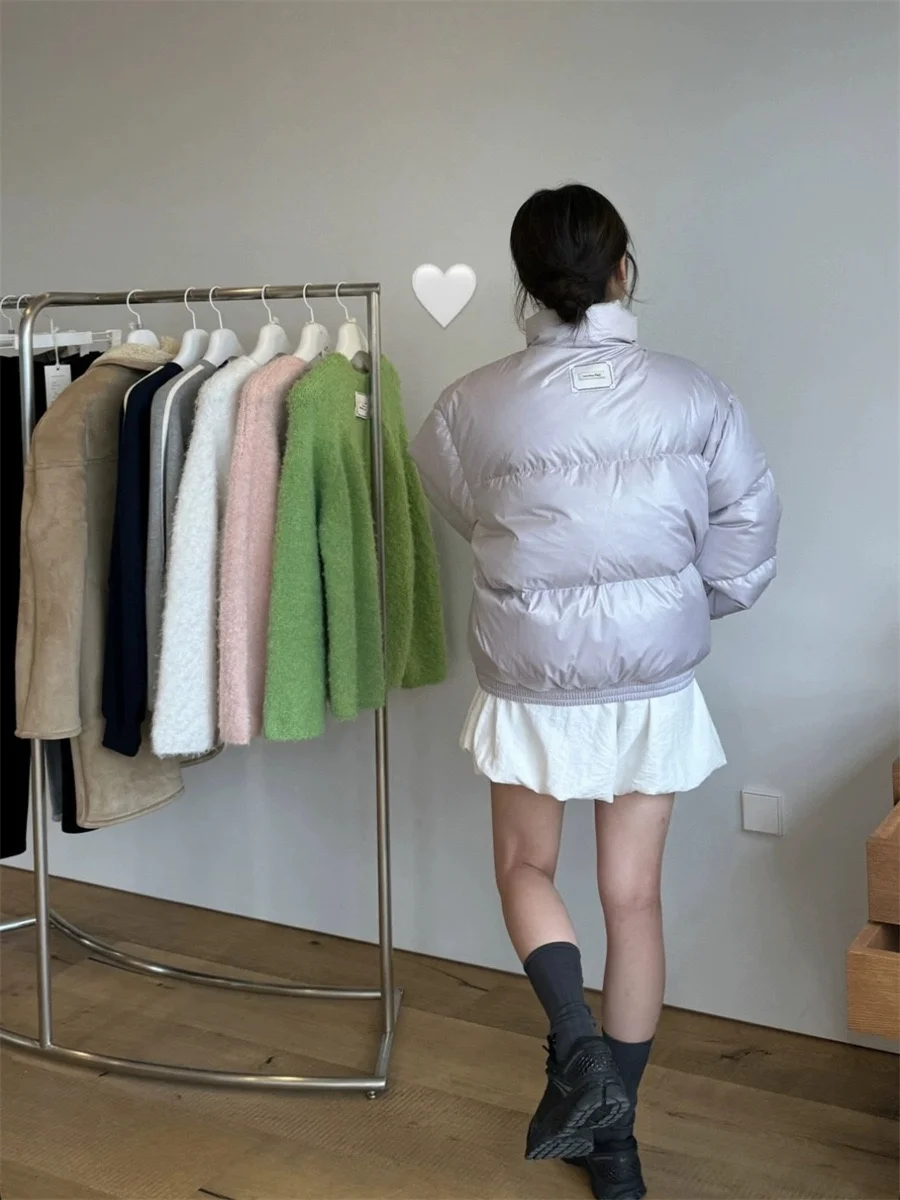 Preon Herfst Winter Warm Parel Casual Losse Opstaande Kraag Down Jaet Sweet Sle Du Down Vulling Thiened Lange Sve Rits