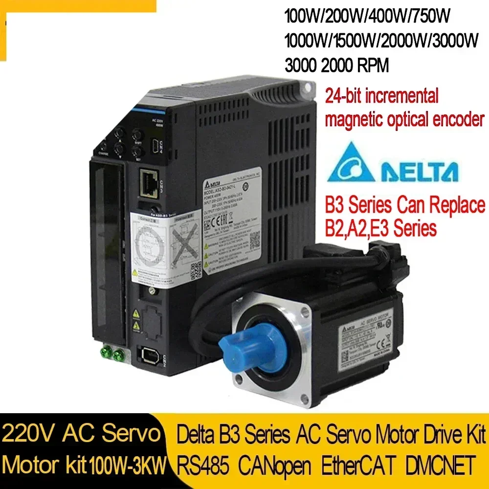 B3 Serie 220V AC Servo Motor Drive Kit 400W 750W 40 60 80130mm Flange 24bit Incremental Replace B2 A2 Pulse Input EtherCAT