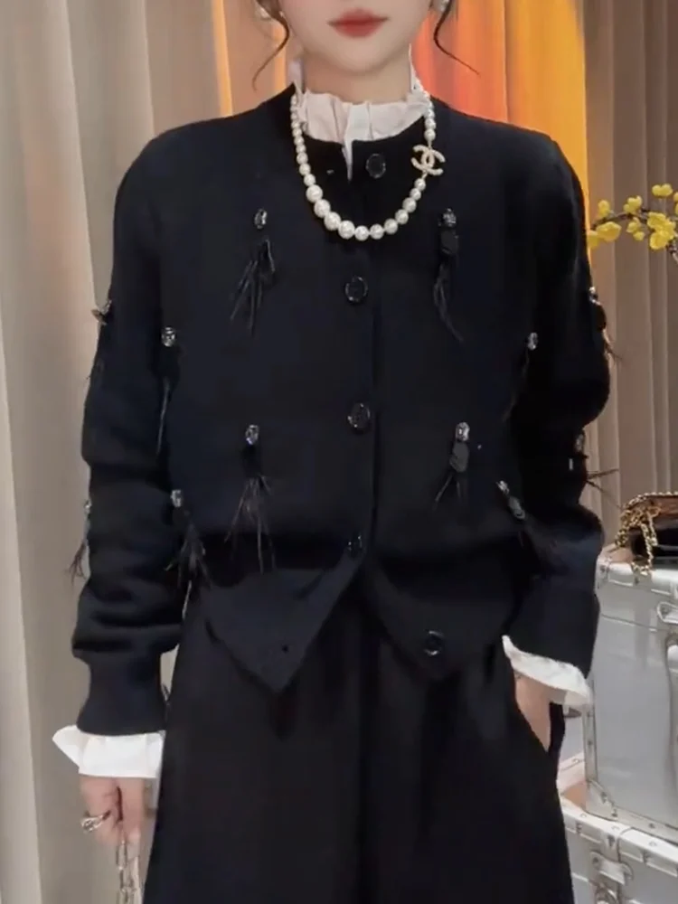 

Faionable Heavy Embellied Knitted Open Cardigan Autumn New Arrival Versatile Large Size Ele Sle Premium Camere Top