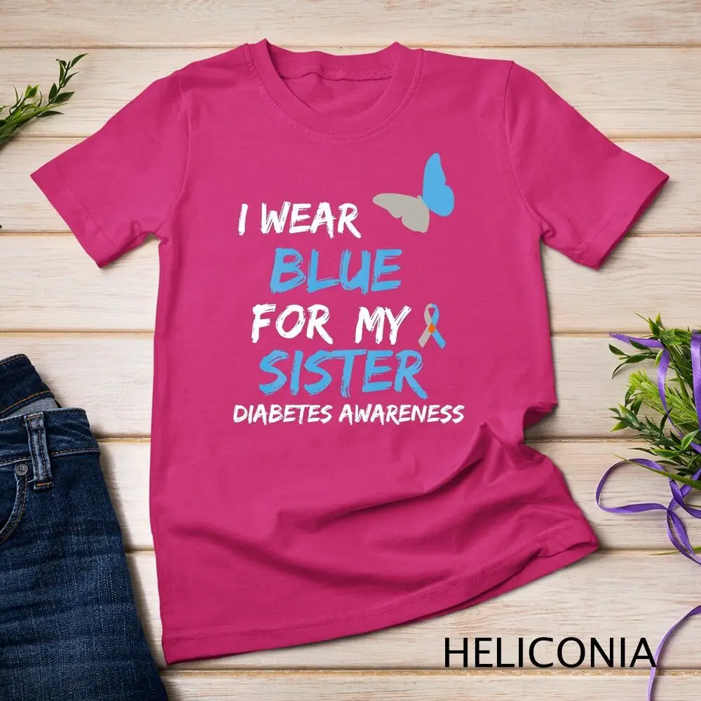 Eu uso azul para minha irmã diabetes consciência, unisex t-shirt com fita