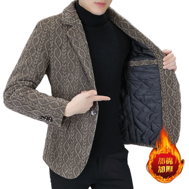 ARC Blazer Autumn/Winter Golden Sable Velvet and Cotton Thickened Thermal Small Suit Fashion Business Men's Slim Blazer